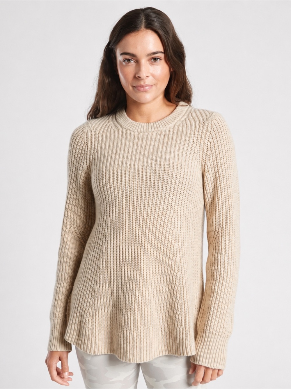 Athleta Sierra Crew Neck Sweater XXS Coconut Cream Ivory Ribbed Knit NWT